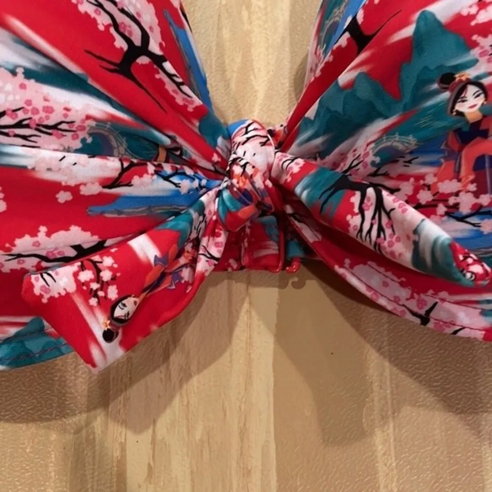 NEW Disney Hot Topic Retro Mulan Cherry Blossom Padded Underwire Swim Top XL - Image 8
