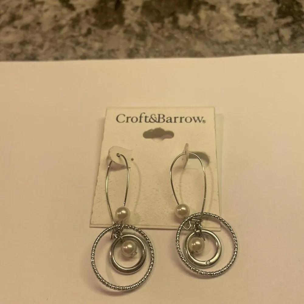 Croft & Barrow Kohl’s NWT Earrings Pierced Faux Pearl Dangle Silver Tone - Image 6