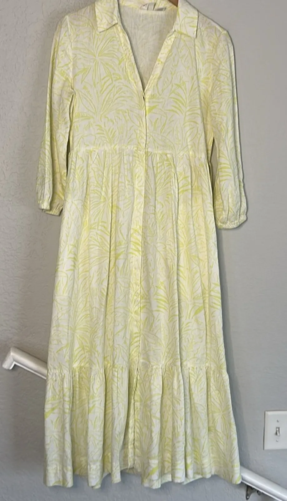 C&C California Lime Green Midi Tiered Shirt Dress Linen Prairie Girly Cottage XS - Image 1
