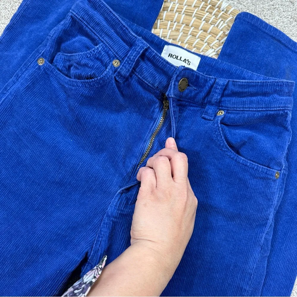 ROLLA’s Women’s Corduroy High Rise Wide Leg Straight Leg Pants in Cobalt Blue 24 - Image 9