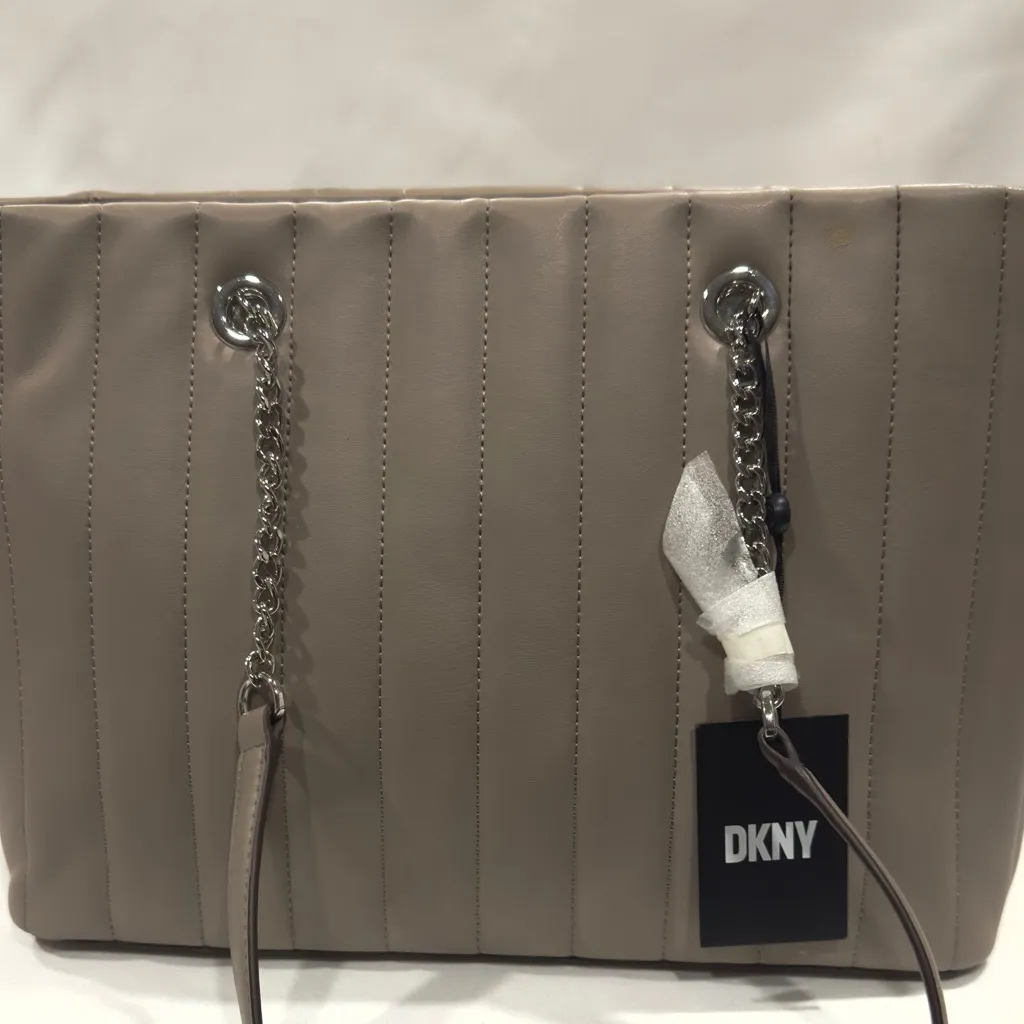 DKNY Shopper Seva Tote Leather Handbag Toffee Brown/ Silver - Image 3