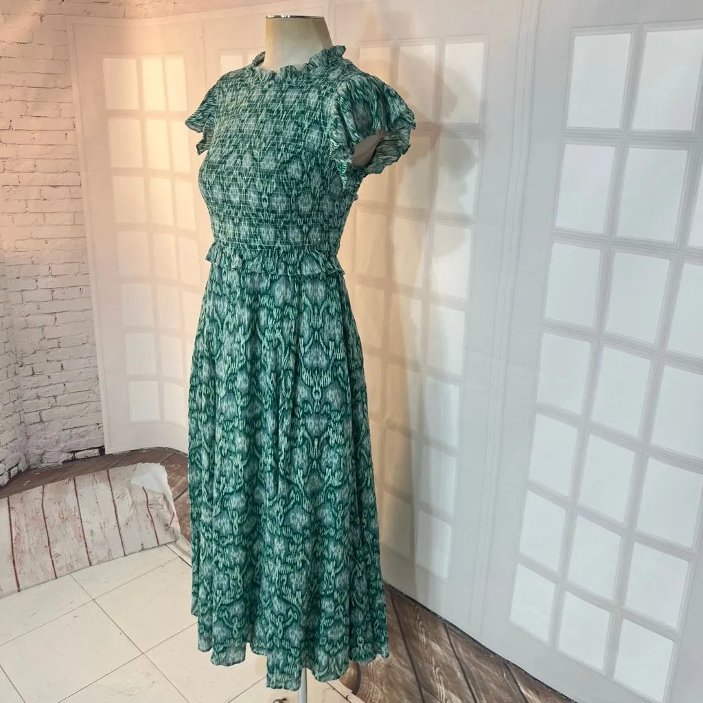 Olivia James The Label Green Dreamscape Pine Ruffles Smocked Lila Dress Small - Image 4