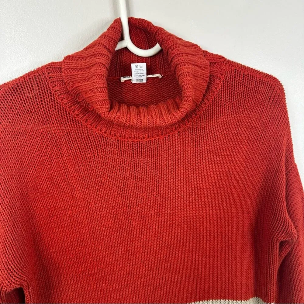 Marine Layer Mock Neck Sweater Womens Small Orange Tan Colorblock Knit Pullover - Image 4