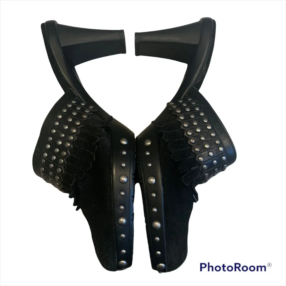 Vaneli Black Suede Studded Closed Toed Heeled Mules Size 8 - Image 8