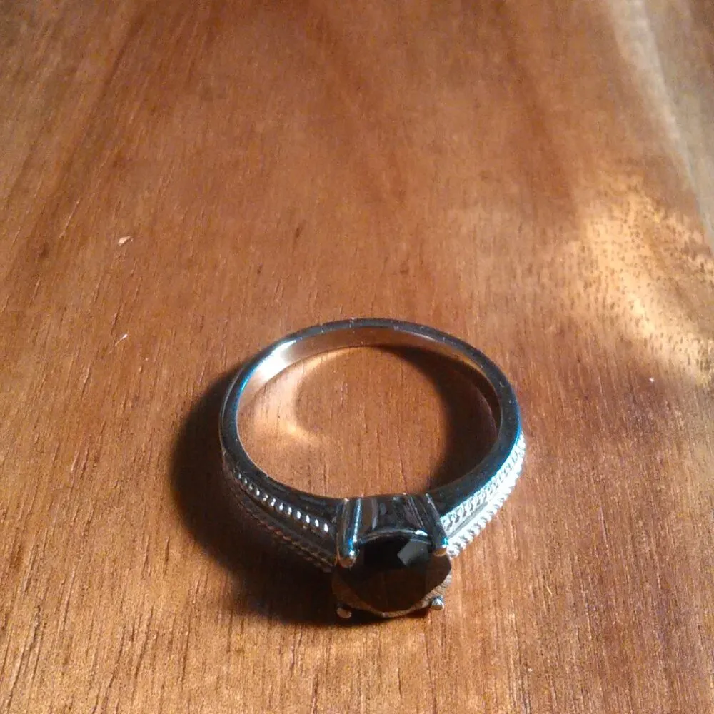 Thai Black Spinel Solitaire Stainless Steel Ring (Size 9) - Image 10