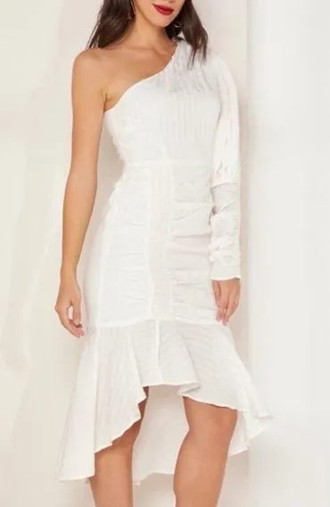 c/meo collective one shoulder dress C/MEO Off White One Shoulder Dress