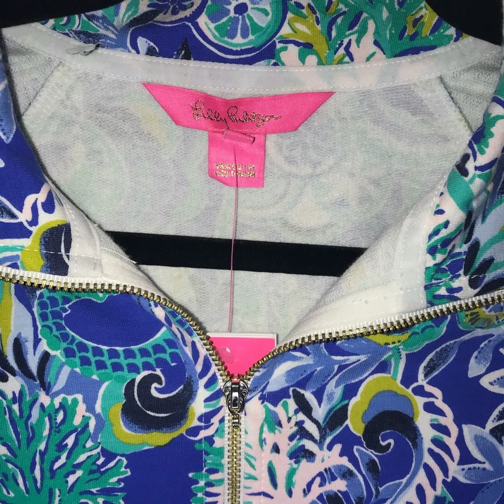 Lilly Pulitzer Top Skipper Popover Blue Grotto Green Teal w/ Gold Zipper XS NWT - Image 6