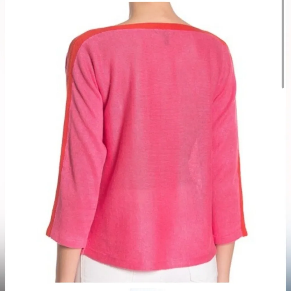 Eileen Fisher Pink Bateau Neck Organic Linen Sweater CHRLN Pink and Red Large - Image 3