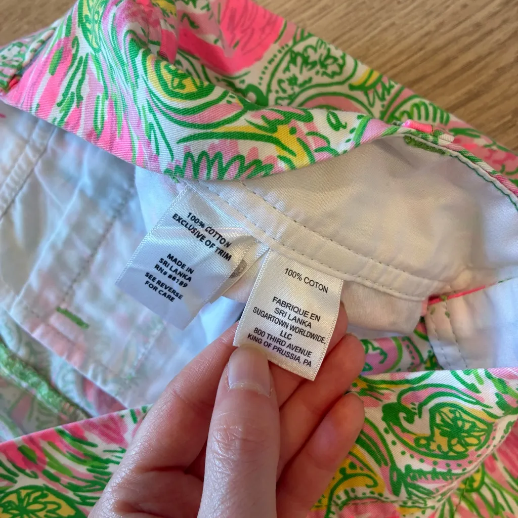 Lilly Pulitzer The Callahan Short Pink Green Flamingo Print Size 4 - Image 7