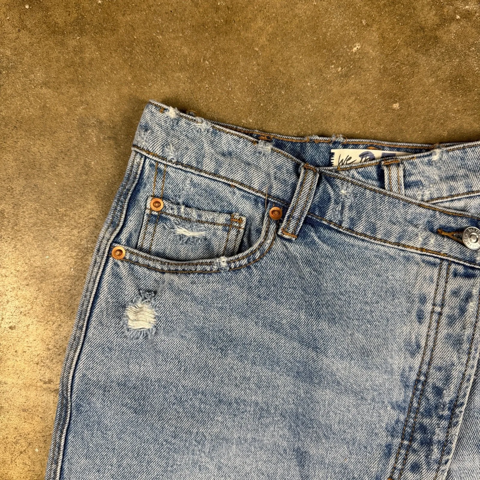 Free People Parker Wrap Mini Skirt Women's 25 Blue Distressed Denim Raw Hem - Image 3