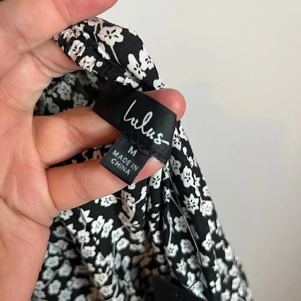 NWT Lulu's Kind Heart Black Floral Print Tiered Lace-Up Midi Dress - Image 6