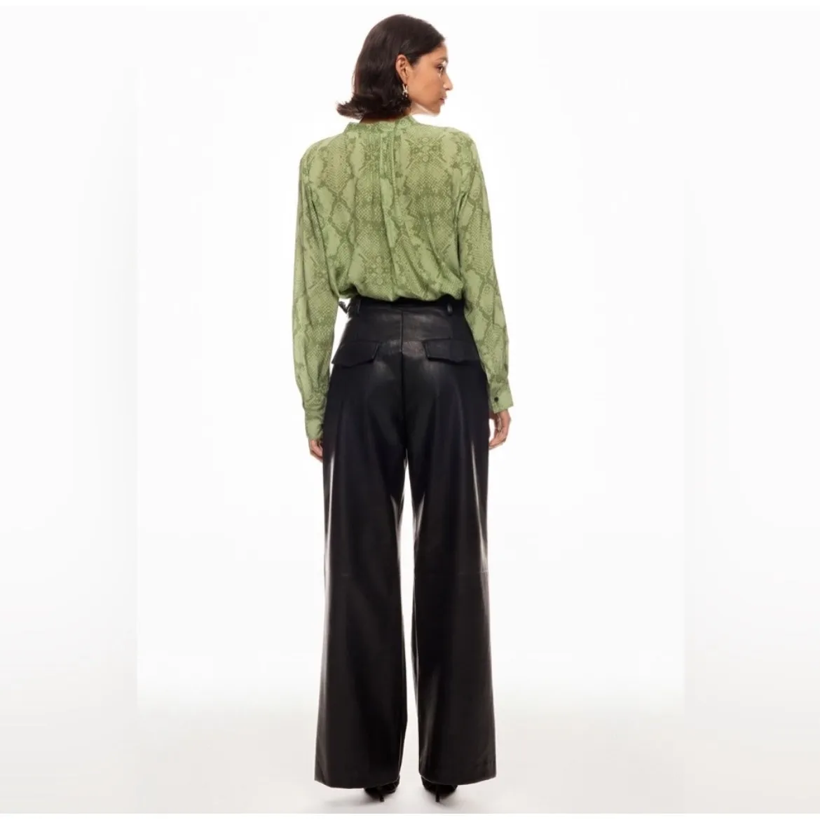 Zadig & Voltaire Tink Python Blouse Size Small Long Sleeve Green Snake Print - Image 2