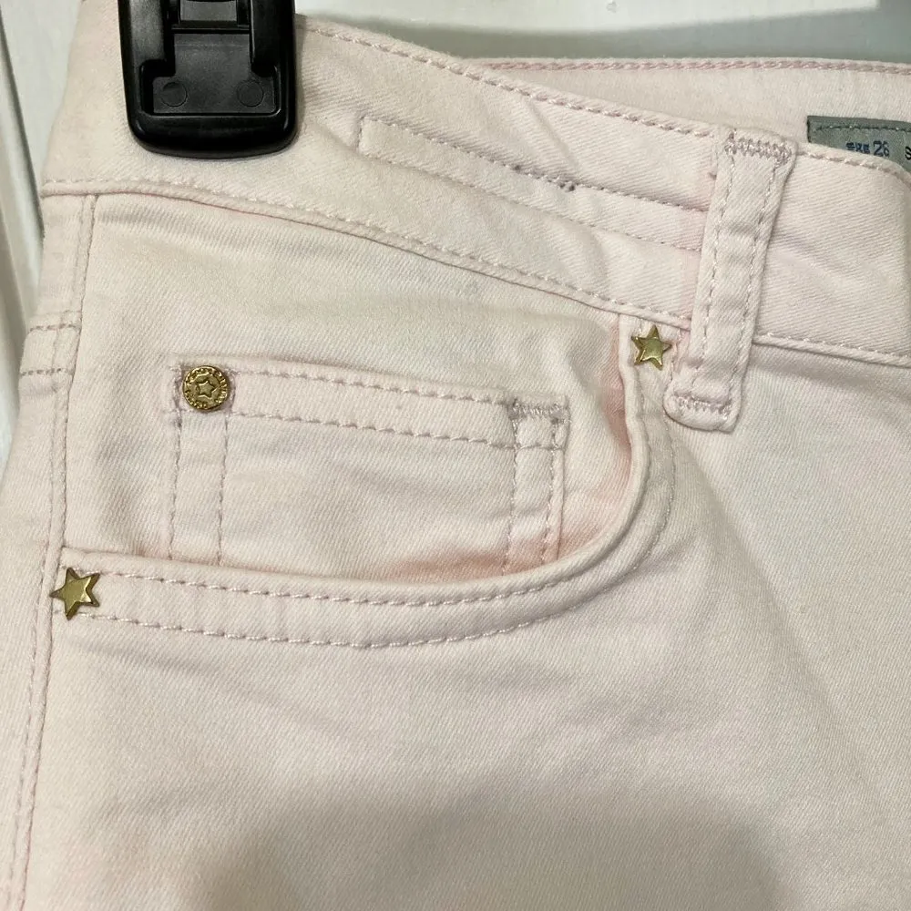 Silvian Heach women's size 26 light rose denim BRITNEY stars stretchy jean 26x29 Pink - Image 3