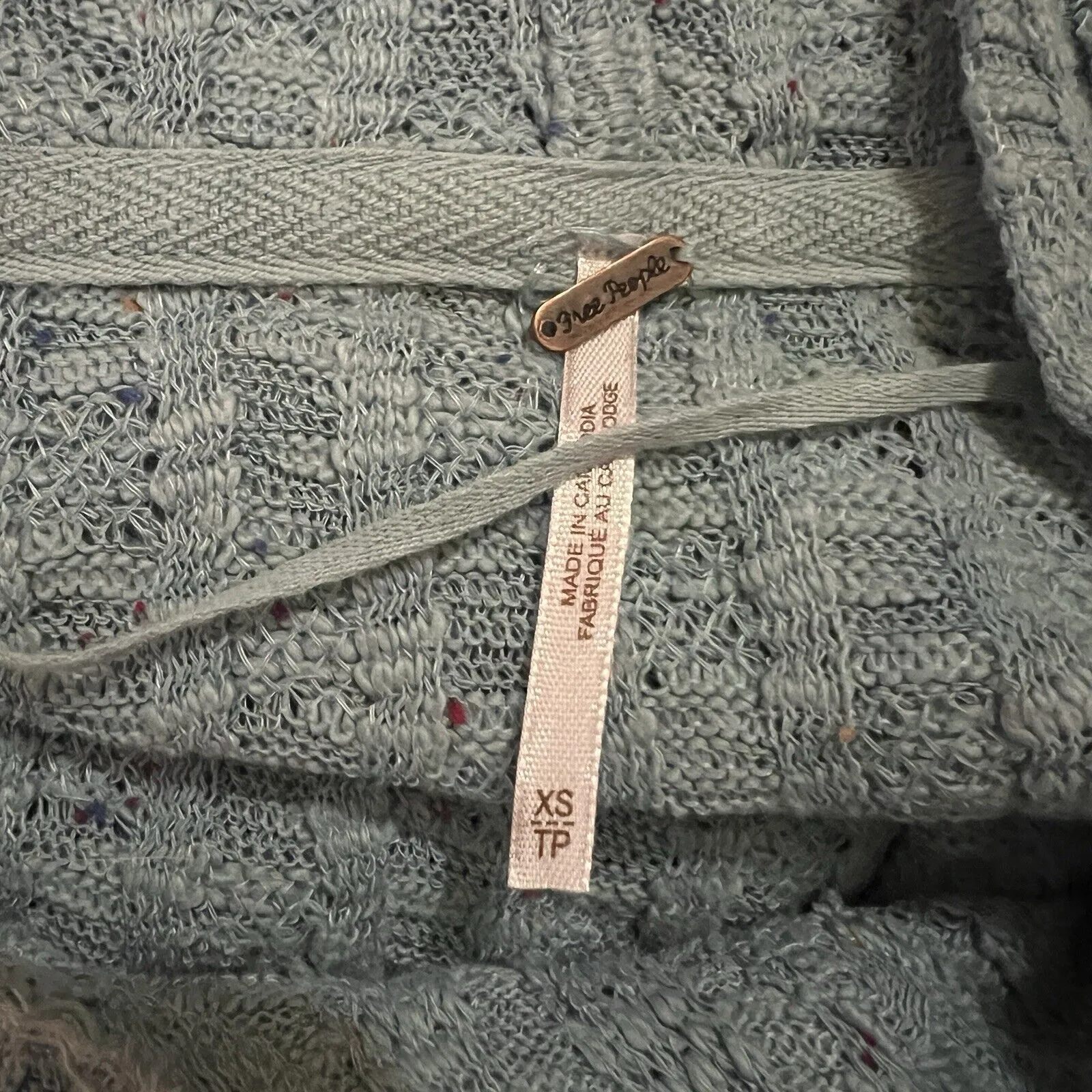 Free People Sweater Womens XS Blue Baja Babe Hooded Flared Sleeves Oversized - Image 2