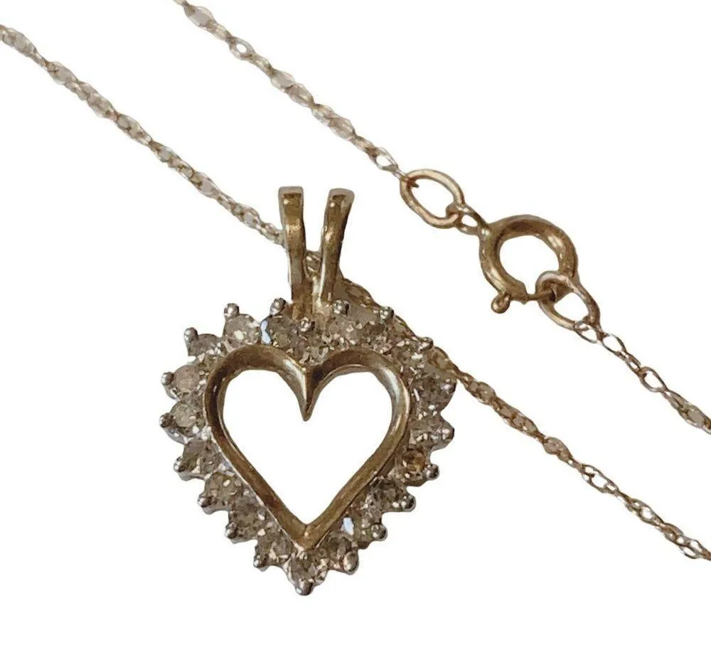 10K 10KT Diamond Heart Yellow Gold Necklace - Image 4