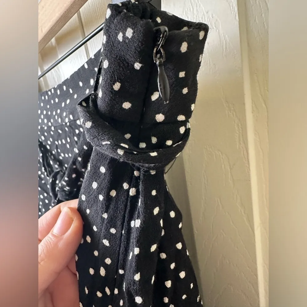 Zara Skirt Womens M Skort Polka Dot Mini Ruffle Rayon Belted Black White Summer - Image 4