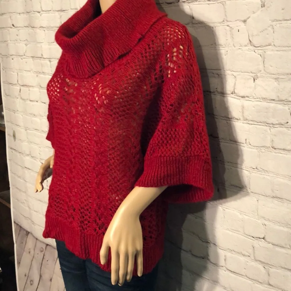Notations Red Semi Sheer Knit Cowlneck Sweater L - Image 4