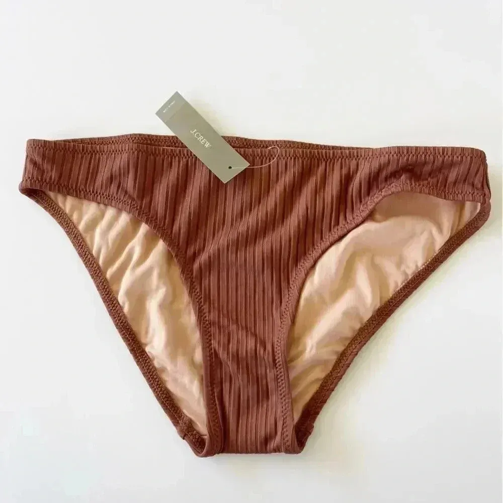 J.Crew  Wide Rib hipster full coverage bikini bottom Appalachian Brown Small NWT - Image 3