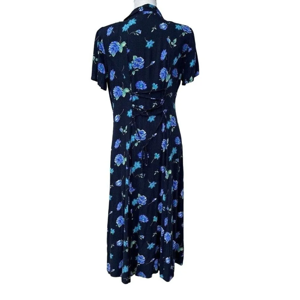 Vintage David Benjamin Floral Maxi Dress Womens M Blue Prairie Cottage‎ Boho 80s Size M - Image 2
