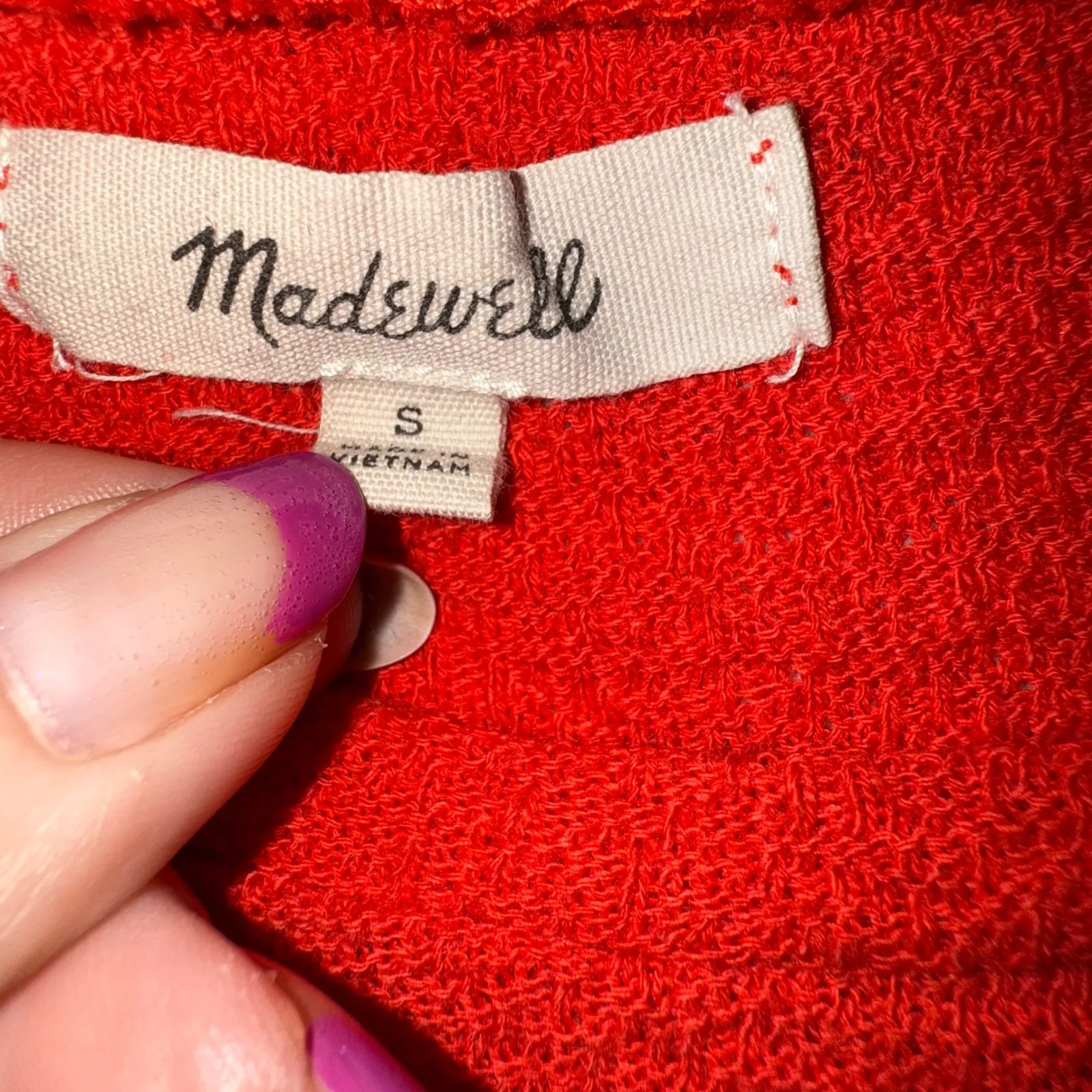 Madewell Red Short Sleeve‎ Side Tie Blouse Size Small - Image 7