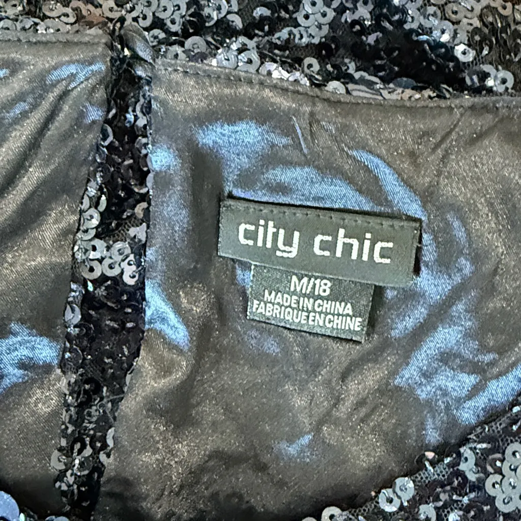 City Chic Blue Sequined Sleeveless Side Zip Top Size M - Image 3