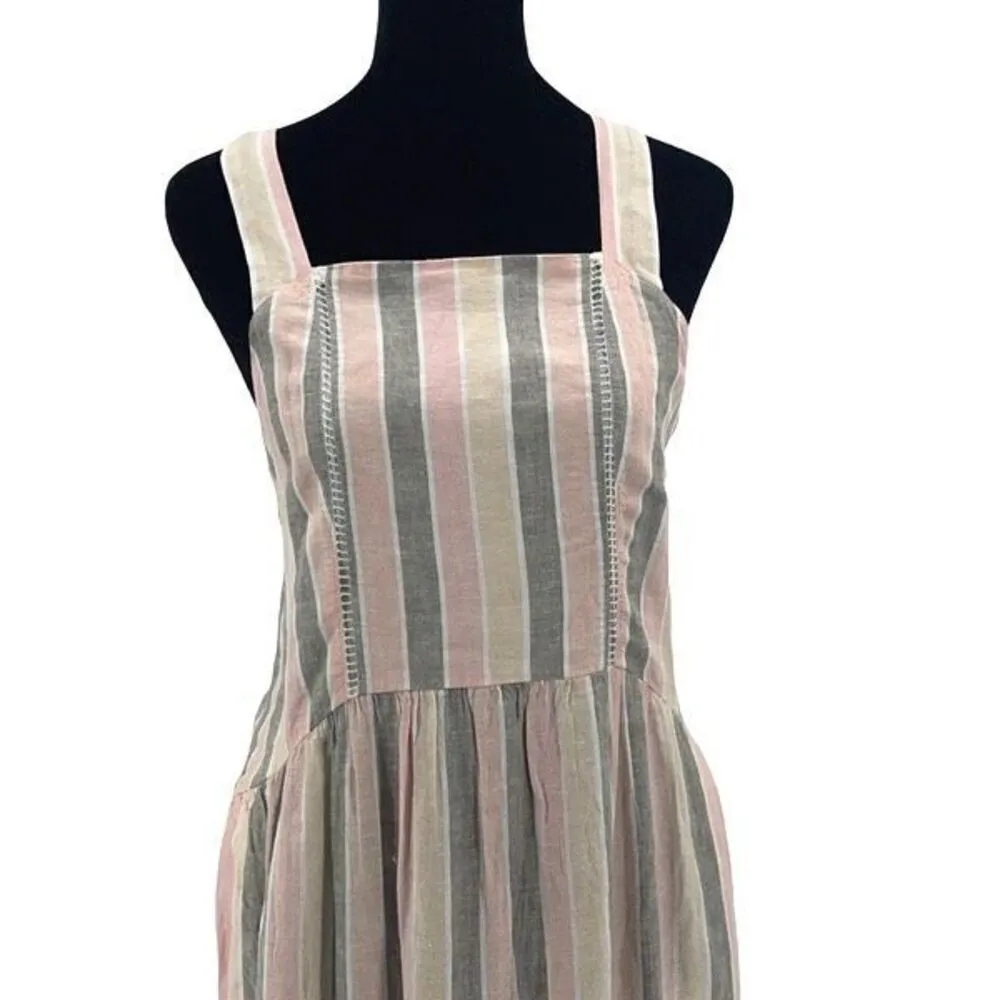 Caslon Womens Striped Square Neck Linen Blend Maxi Dress Pink Cabana Medium NWT - Image 3