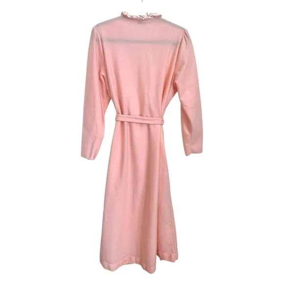 Vintage Womens Pink Lace Trimmed Pleated Robe Belted Long Sleeve sz m/l‎ night Size M - Image 4