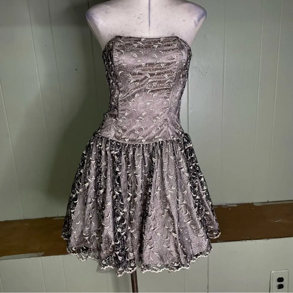 Vintage Y2K 90s Jessica McClintock Straples Basque Drop Waist Mini Dress Lace‎ 6 - Image 2