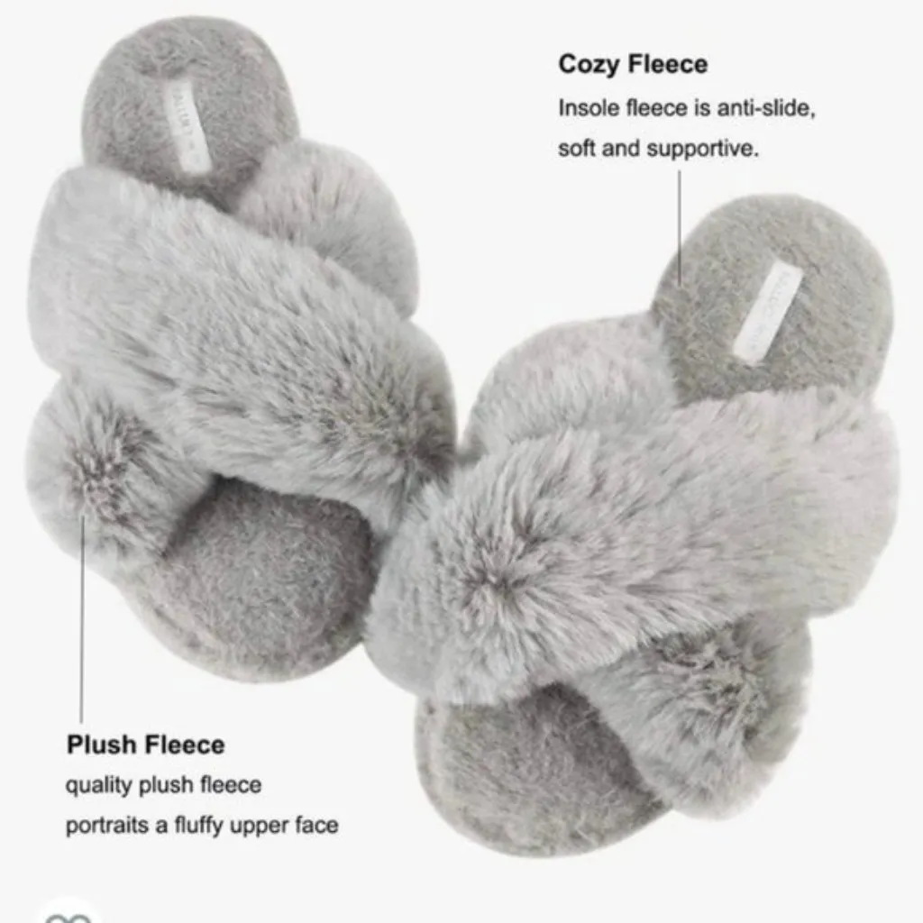 Halluci Slippers Cross Band Plush Slip On SM 6 Padded Footbed Grey Gray - Image 5