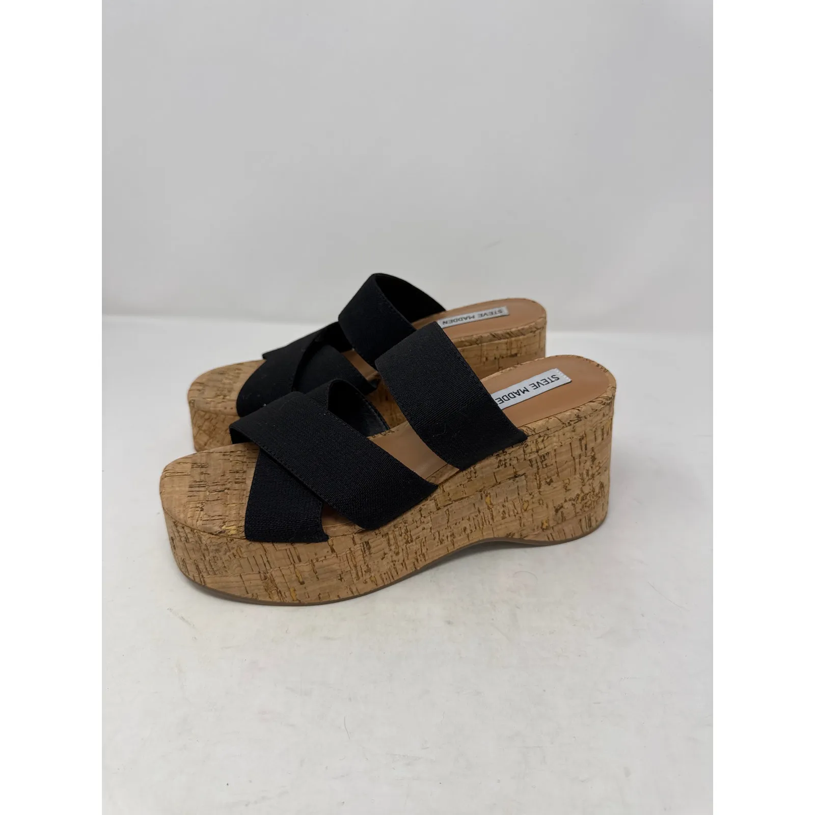 STEVE MADDEN Women's Cork platform Wedge Sandal Slip On Size 10M Black - Image 3