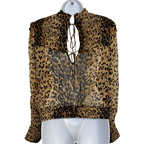 FREE PEOPLE Roma Leopard Print Long Sleeve Chiffon Blouse EUC‎ Size Medium - Image 7