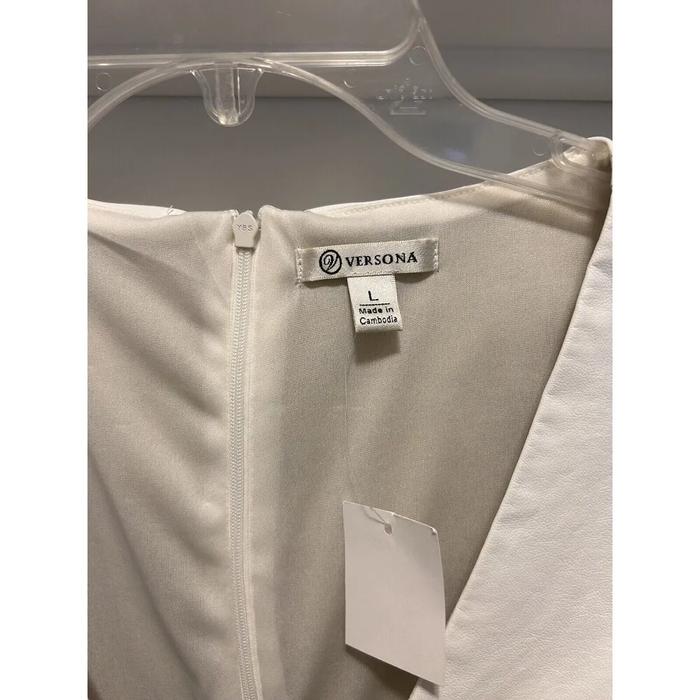 White Faux Leather V Neck Sleeveless Tank Large Cowgirl Preppy Bachelorette - Image 2