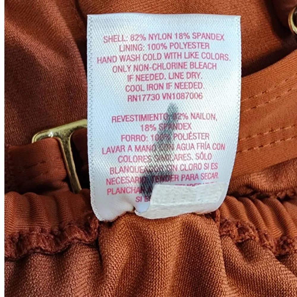 Xhilaration Jrs Smocked Top + High Leg Side Tie String Bikini Bottoms Rust XS - Image 5