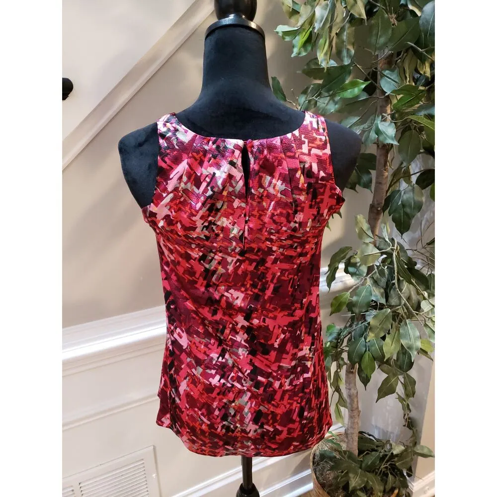 The Limited Abstract Print Sleeveless Women Top XS Red/Pink Pleated Detail - Image 7