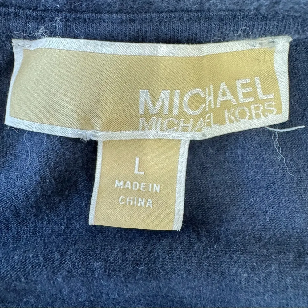 MICHAEL Michael Kors Navy Blue & Brown Striped Embellished Logo Tank Top Large - Image 5