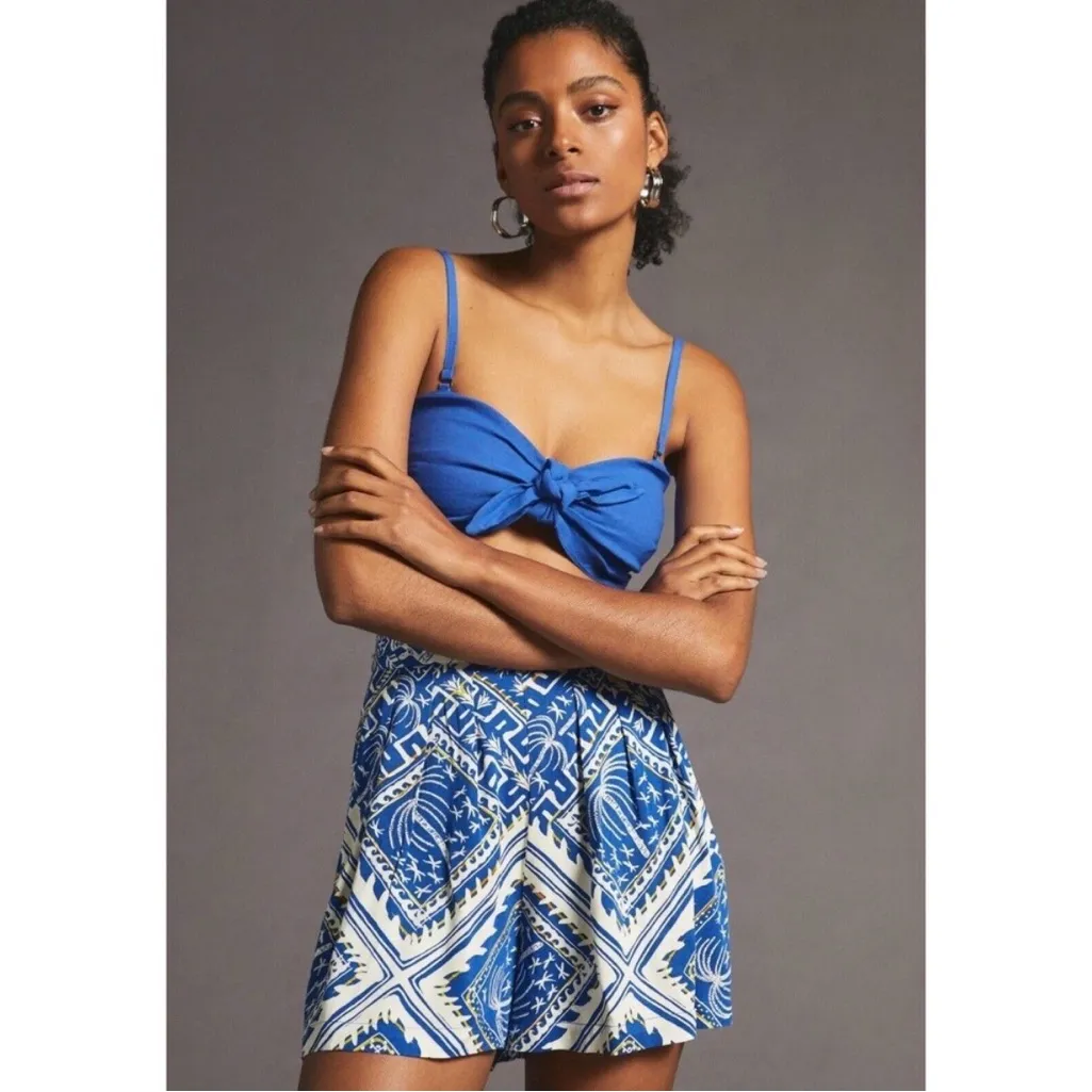 Anthropologie Corey Lynn Calter Blue and White Patterned High Waist Shorts XS - Image 3