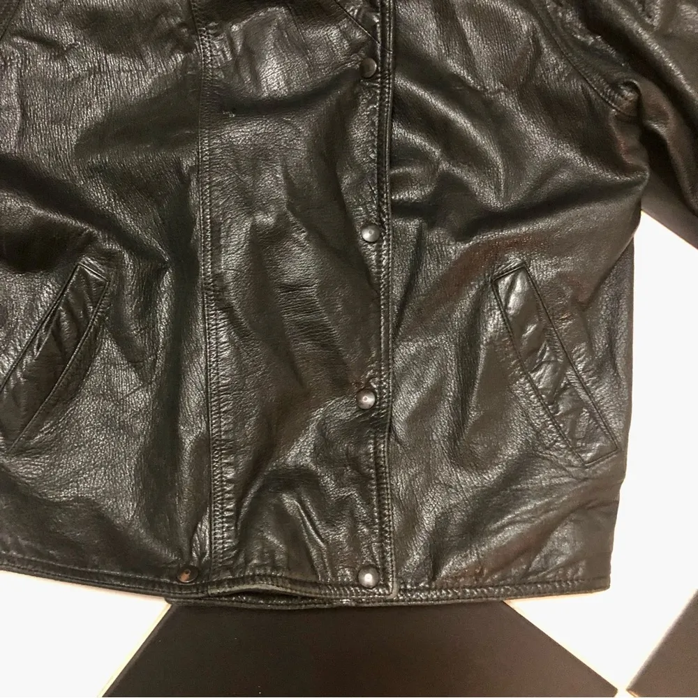 Vintage 80s 90s Maxima Boxy Leather Jacket Asymmetric Front Collar Bomber Style Black Size L - Image 3