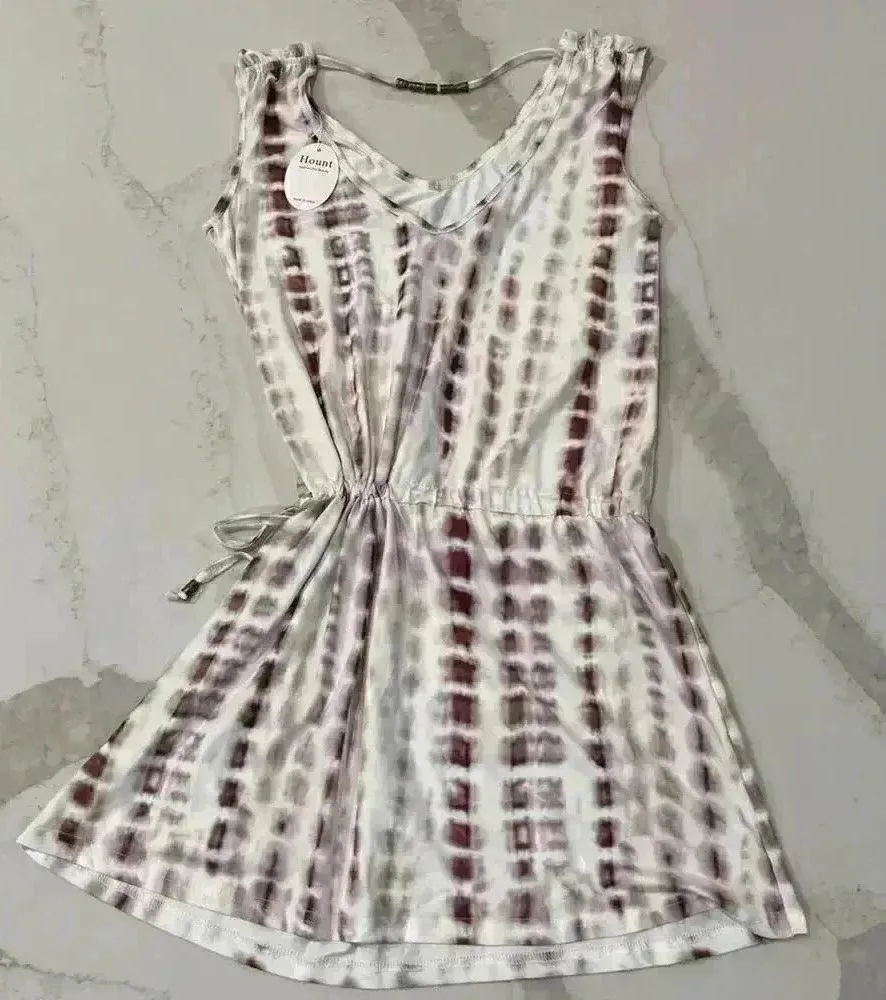 Hount NWT DeepVNeck MiniSkirt Sleeveless Beach CoverUp Brass Charm Womens Medium Pink - Image 6