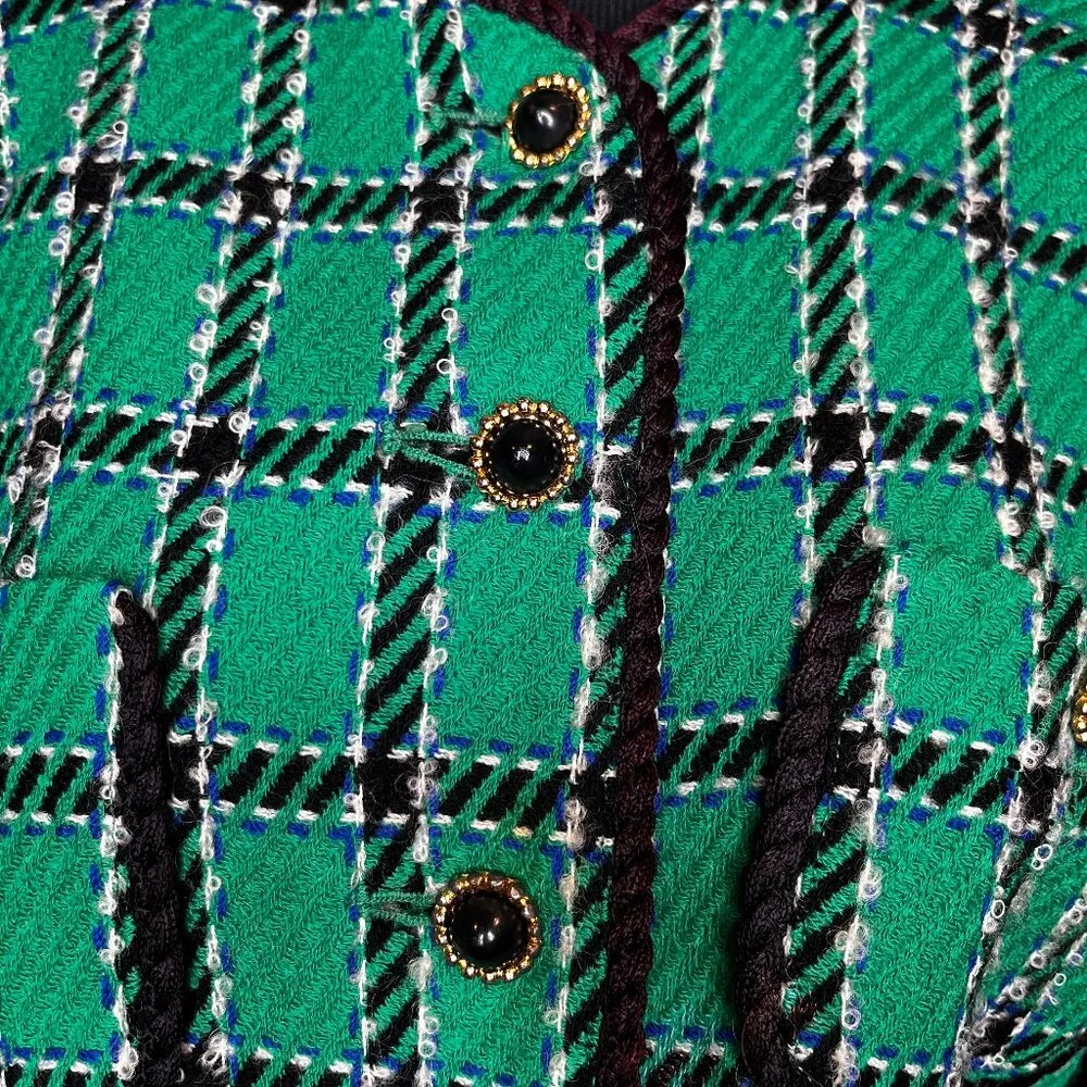 VTG Green Plaid Evan Picone Jacket Womens SZ 10 Blazer Classy Vintage 80s Retro - Image 3