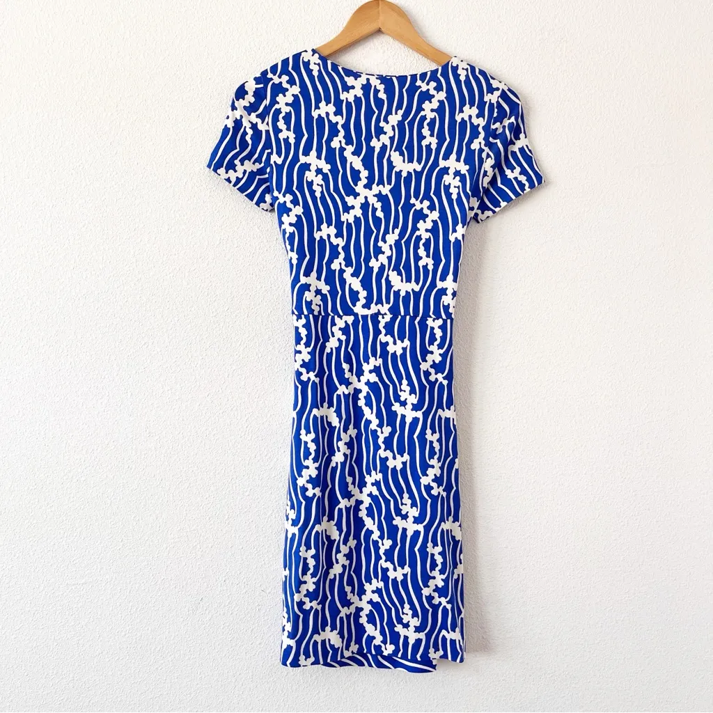 Diane Von Furstenberg Zoe Faux Wrap Dress in Blue White Printed Silk Jersey - Image 11