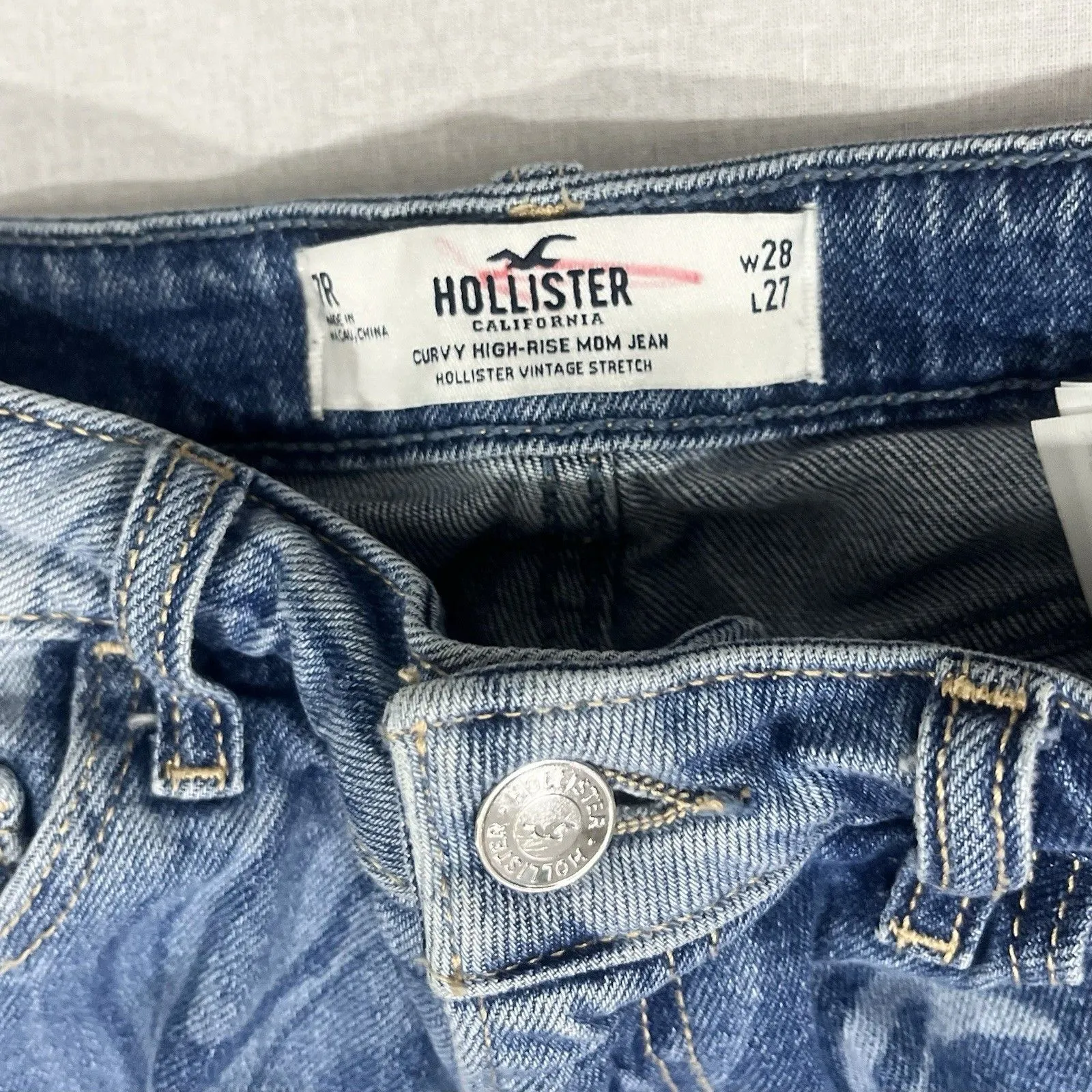 Hollister Curvy High Rise Mom Jeans Junior Size 7 Stretch Groovy Marbled Print - Image 6