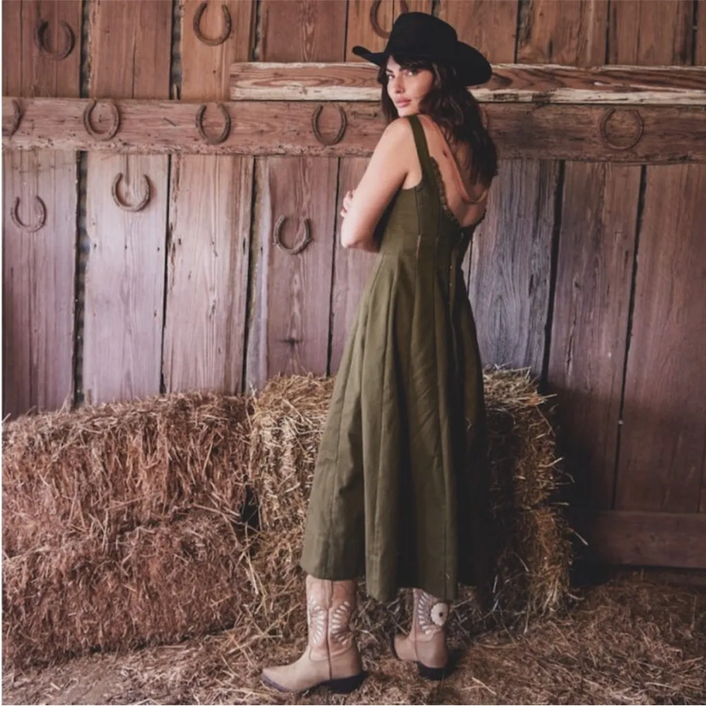 Tecovas Olive Green Midi Dress Size L - Image 2