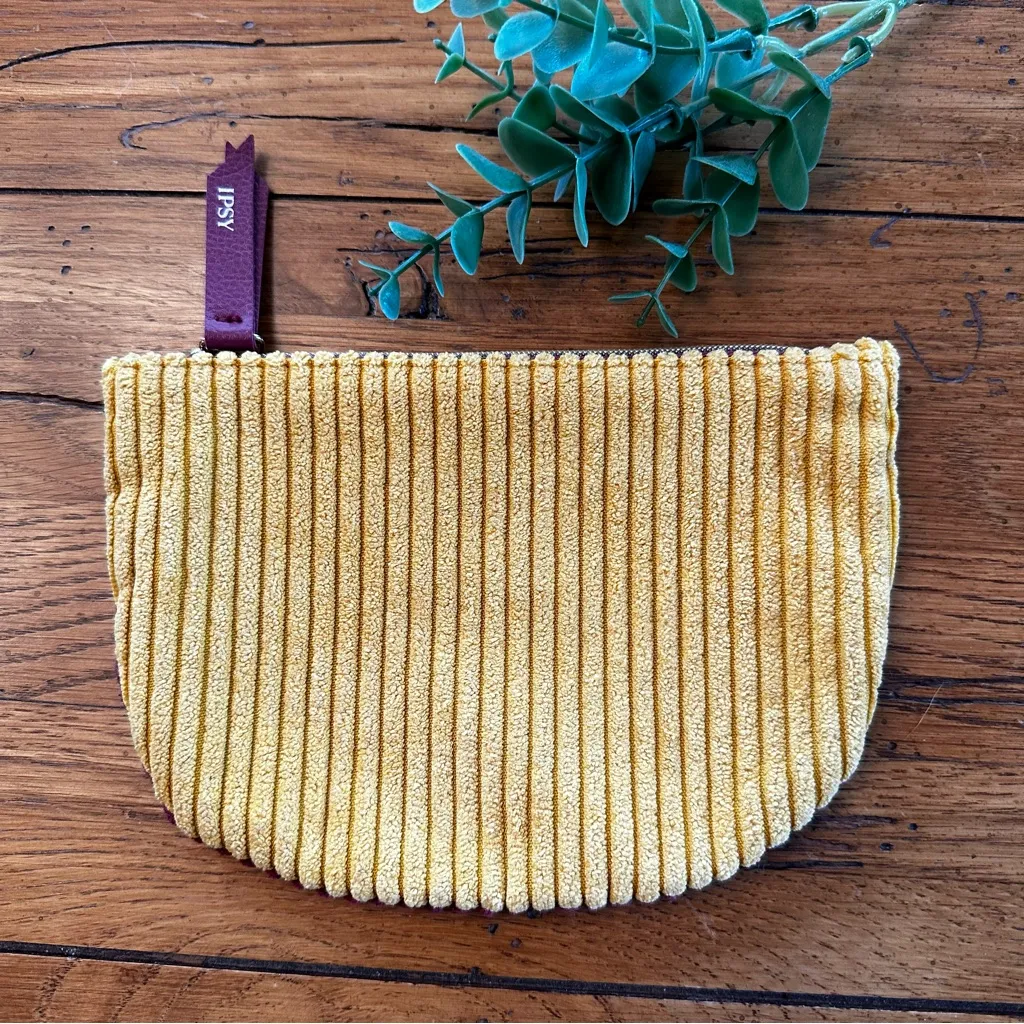 Wine / Yellow Corduroy Cosmetic Bag NWOT Purple - Image 2