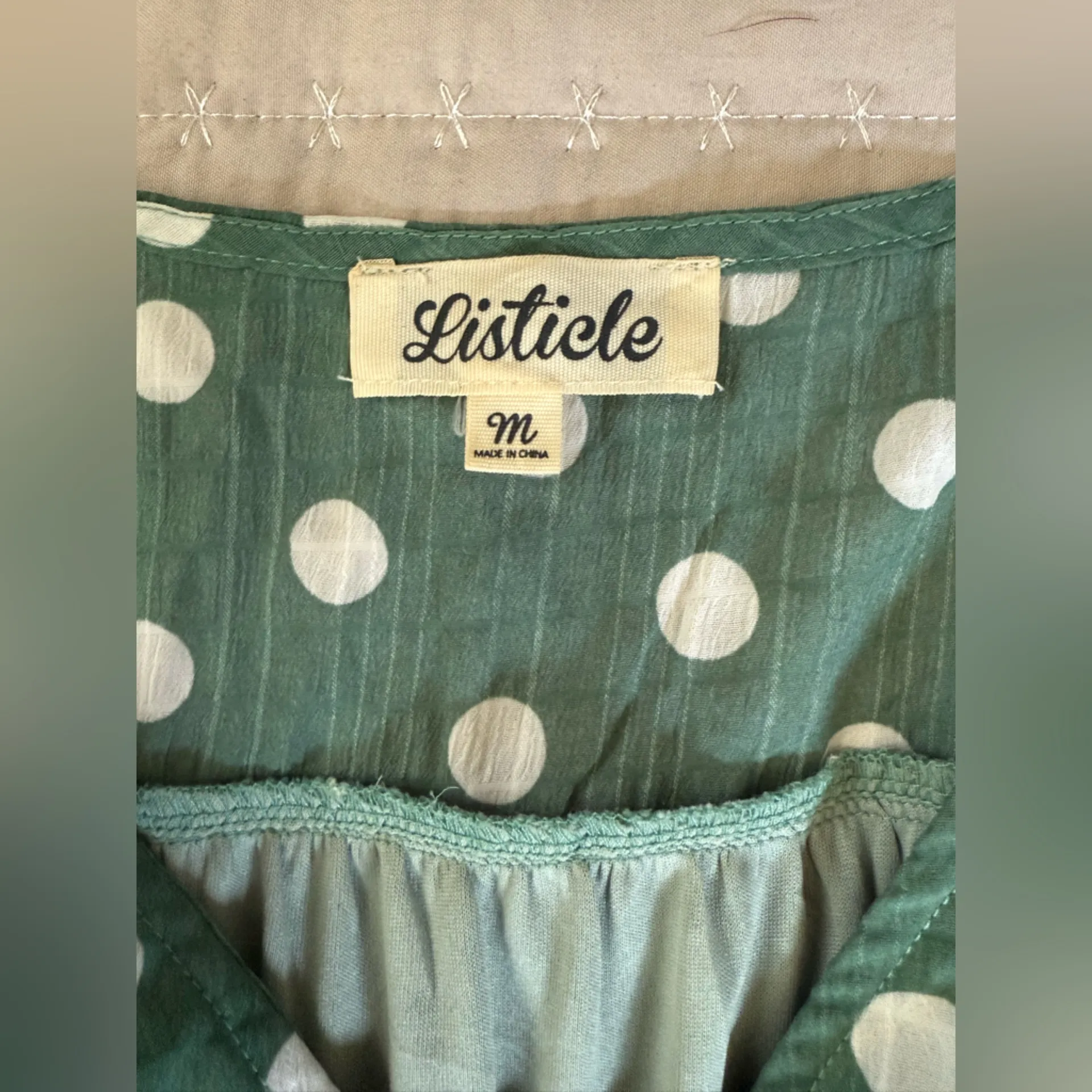 Listicle Sage‎ Green Polka Dot Button Up Dress Small - Image 7