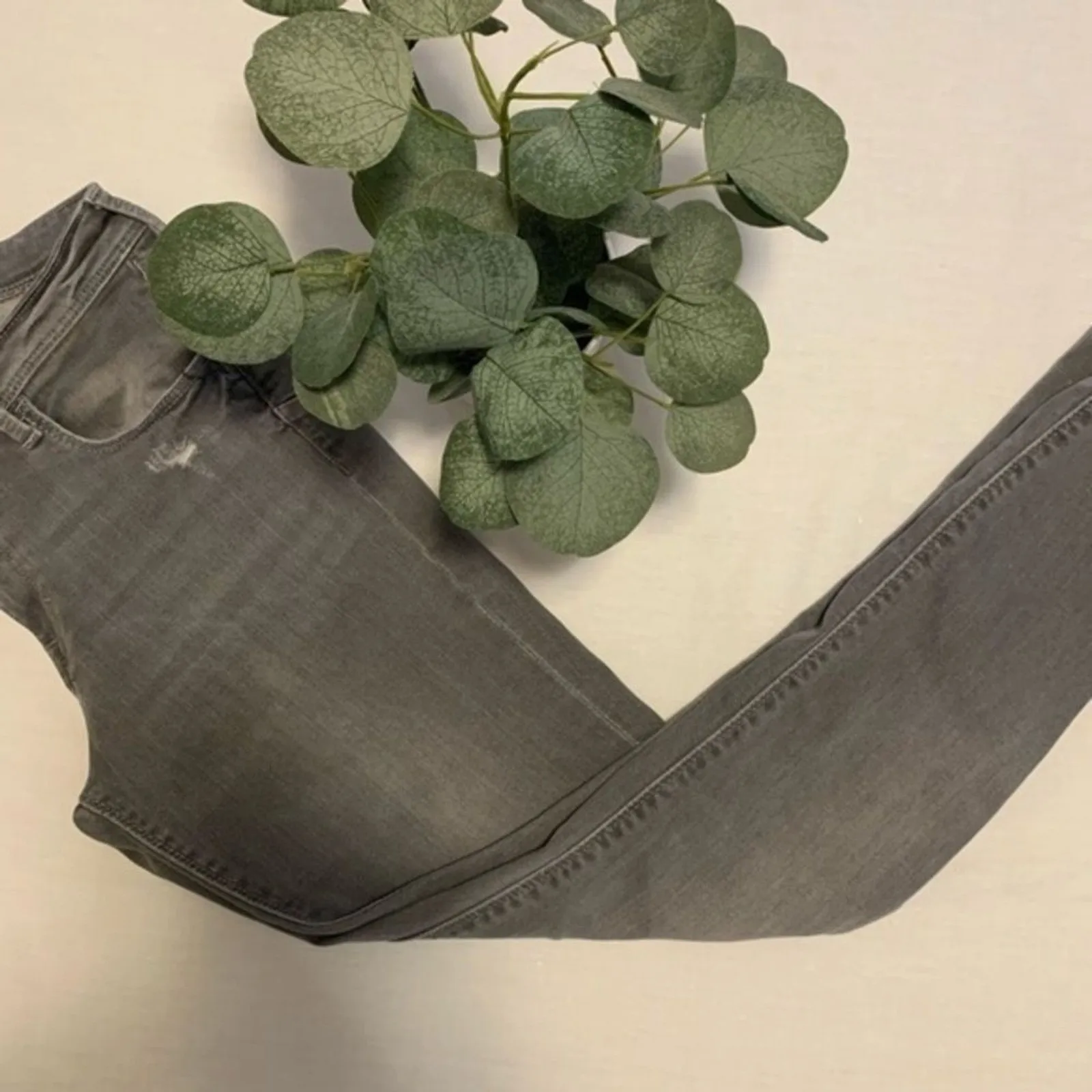 H&M Gray Wash Distressed Skinny Denim Jeans‎ Grunge Casual Pants Size 27W 30" # - Image 8