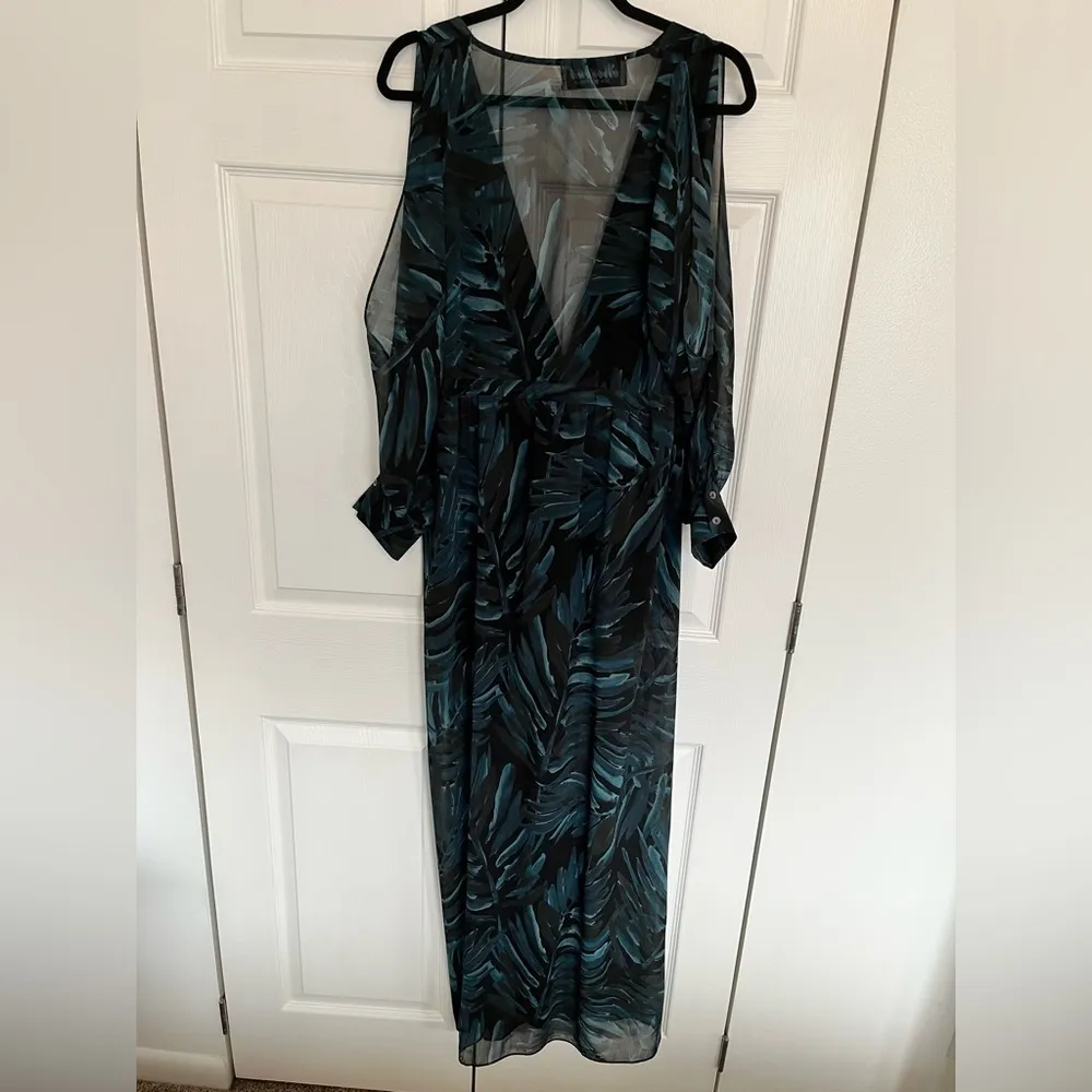 MEGHAN LA Tropical Split Long Sleeve High Low Dress Size S - Image 8