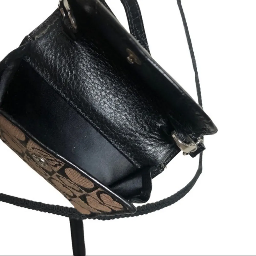 Vintage Brighton Black Brown Leather Canvas Wallet Crossbody - Image 4