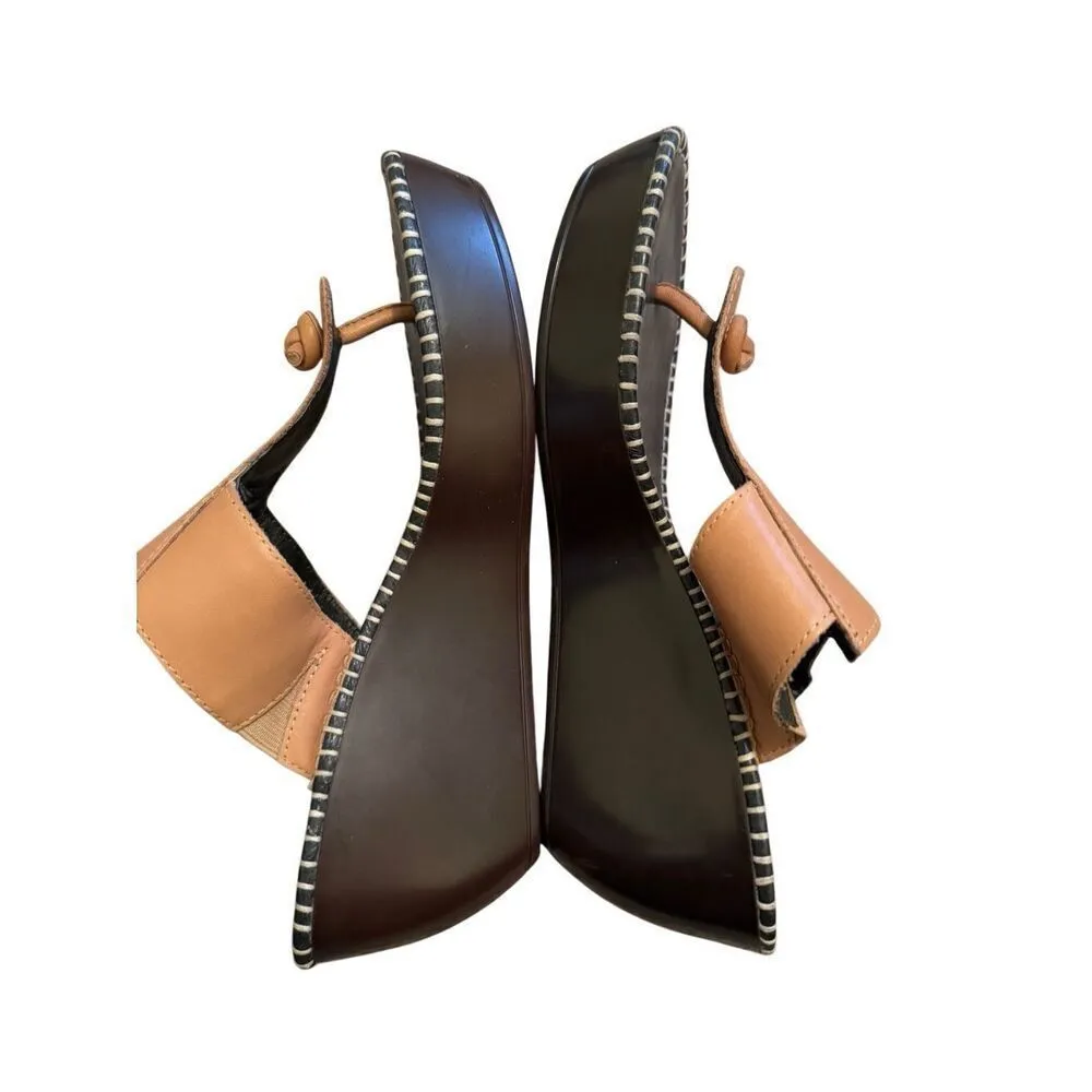 Donald J. Pline Vachetta Heel Wedge Sandal Tan Black Leather Slides Open Toe Wom Size 8 - Image 5