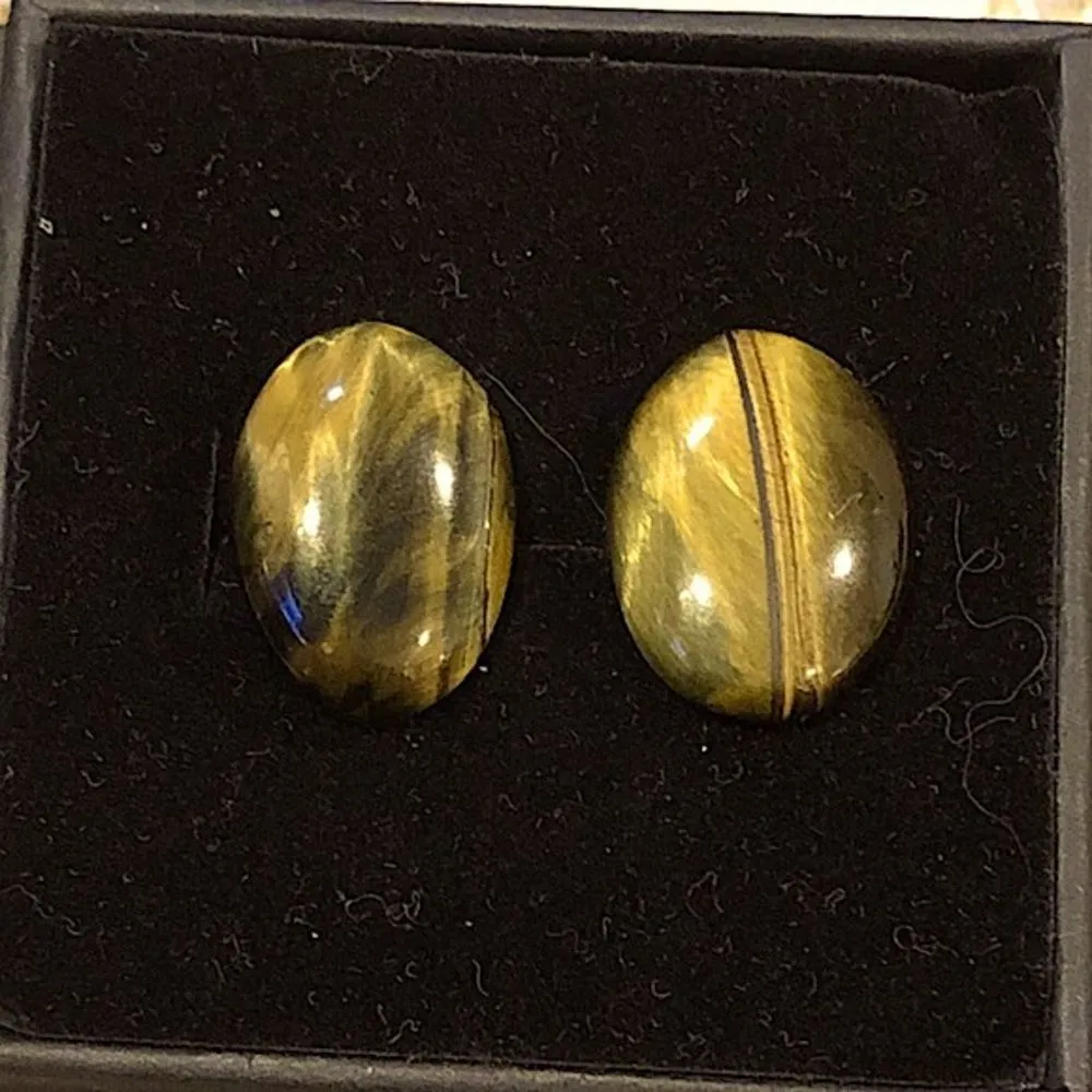 Tigers Eye Oval Cabochon Earrings With Sterling Silver Posts - Image 2