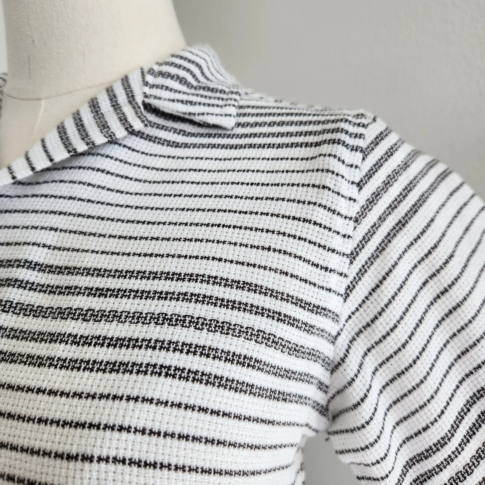 Y2K Distortion Black White Striped Button Up Collared Short Sleeve Top S - Image 3